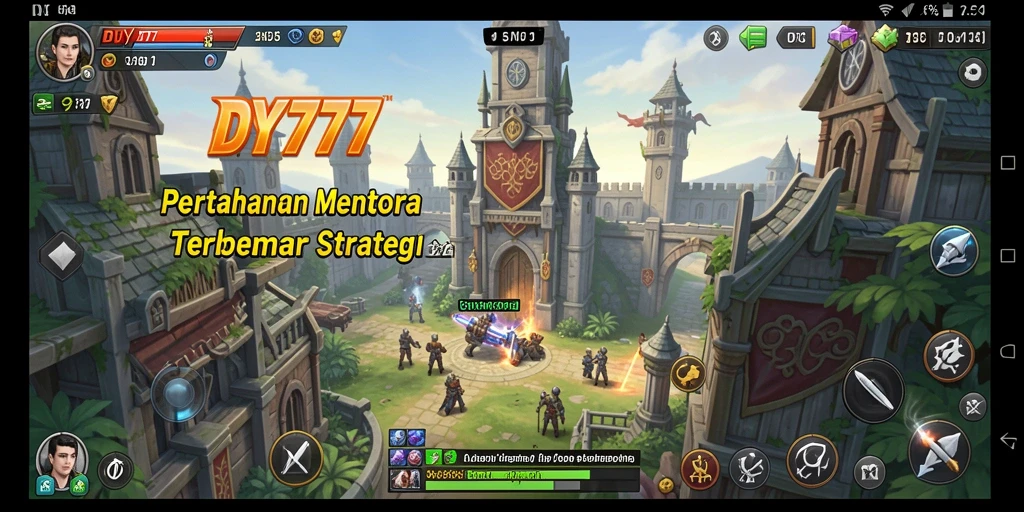 Screenshot gameplay DY777 menampilkan pertahanan menara yang dinamis.