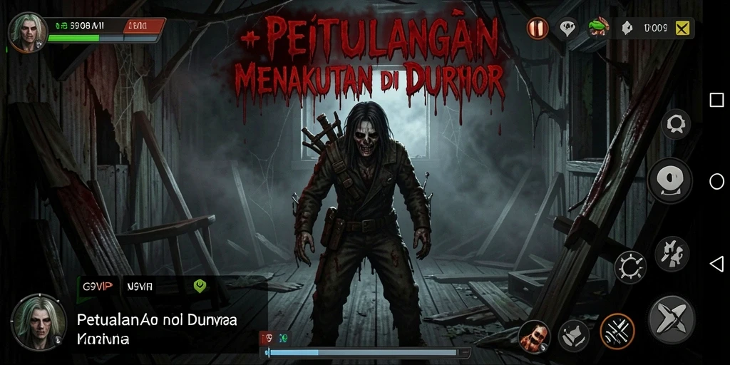 Screenshot menunjukkan gameplay menegangkan di G9VIP yang penuh kengerian.