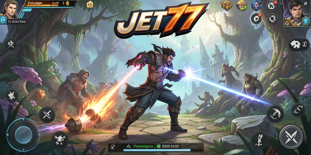 Tampilan gameplay yang intens di dunia fantasi JET77.