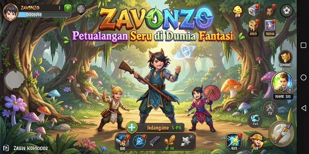 Tangkapan layar menunjukkan pemain menjelajahi dunia magis ZAVONZO.